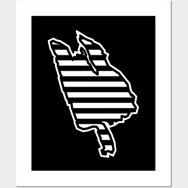 Thetis Island Silhouette in Black and White Stripes - Simple Line Pattern - Thetis Island Wall Art by Bleeding Red Paint